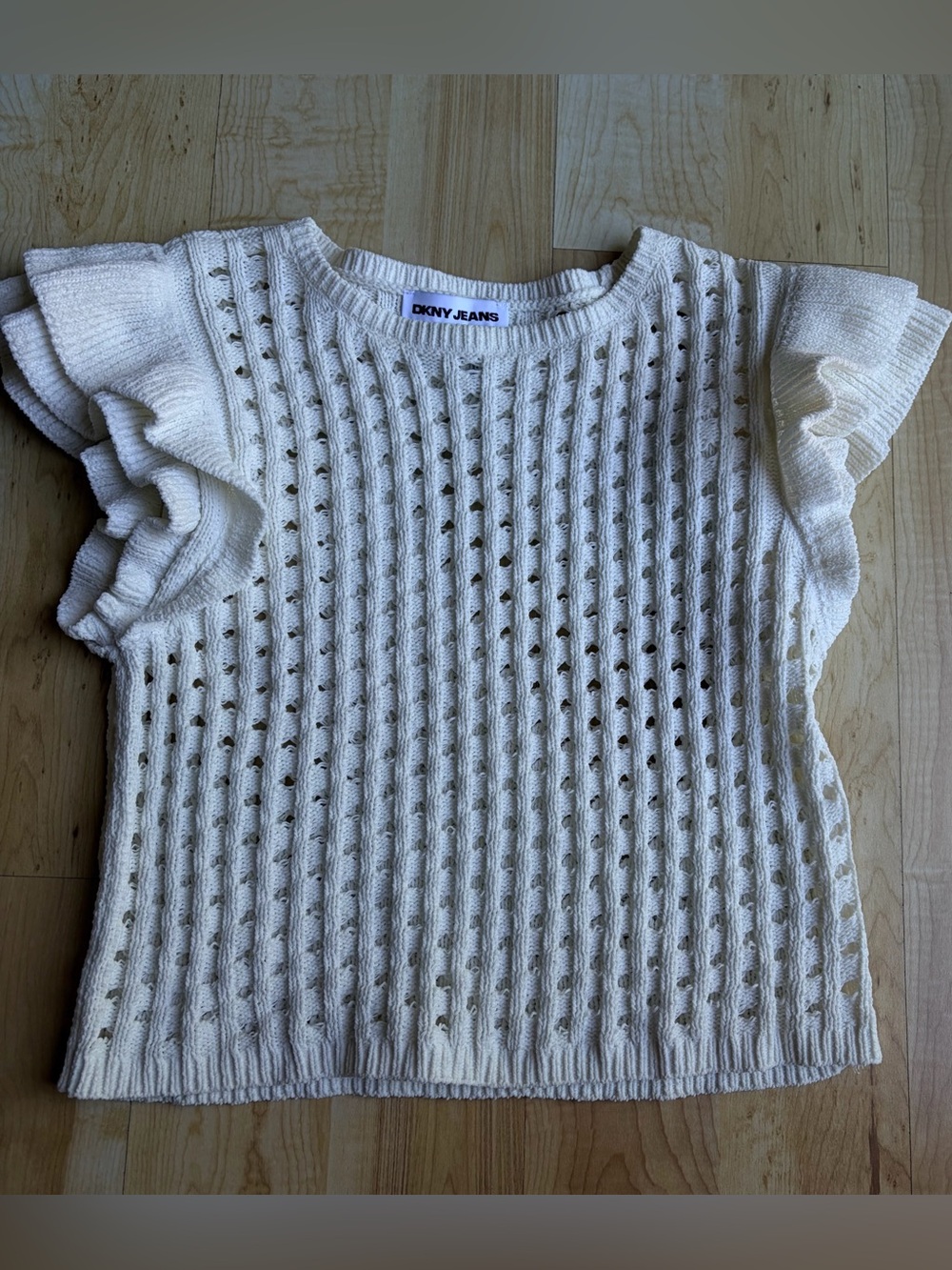 DKNY Off White Open-Knit Eyelet Sweater Top